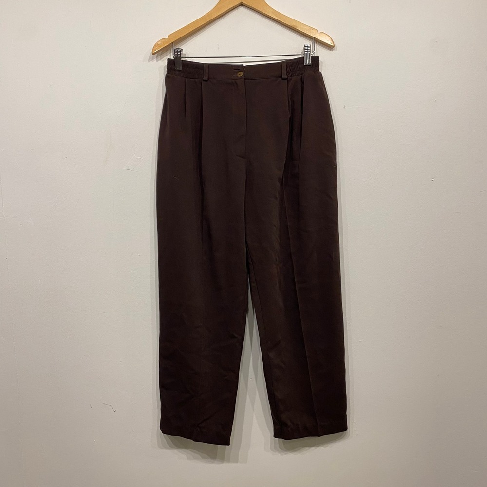 Bedford Fair Lifestyles Brown Pleated Tapered Leg High Rise Trousers Pants 27W